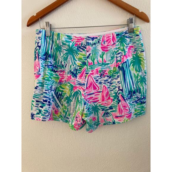 EUC Lilly Pulitzer Marina Knit Shorts in Salt in The Air Sailboat Palm 8 - Picture 9 of 11